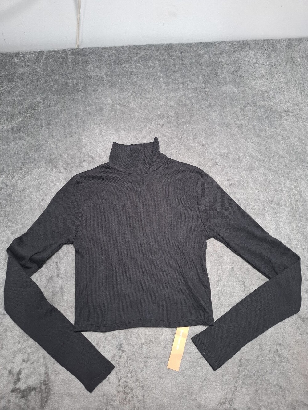 Reformation Davy Cropped Ribbed Turtleneck Black Long Sleeve Top Slim Sz S - Picture 4 of 12
